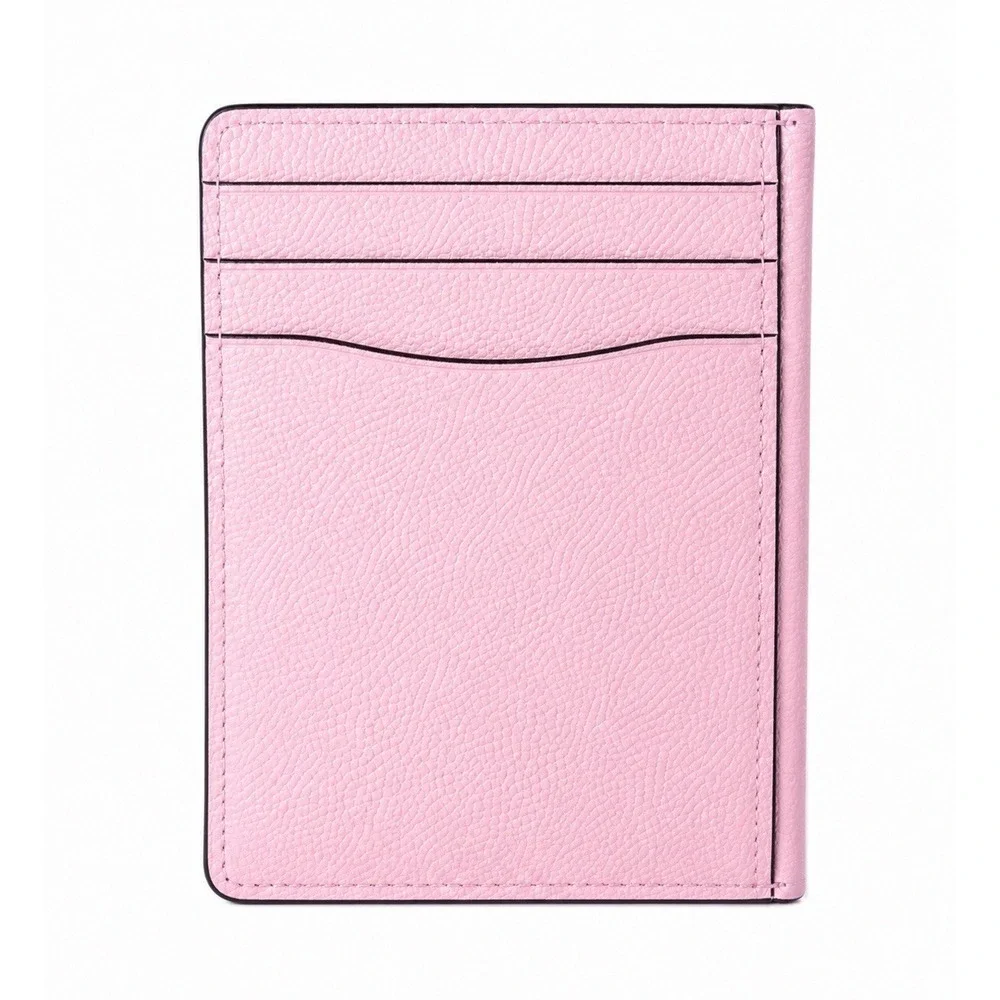 Coach Pink Pebbled Leather Card Case Card Holder Gunmetal C Logo